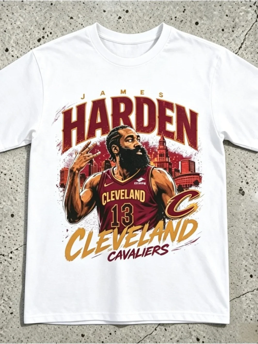 Cleveland Cavaliers No. 13 James Harden City Night Portrait White T-shirt